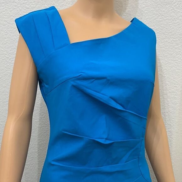 MUXXN Large Turquoise Blue  Asymmetrical Short Sleeve Midi Dress NEW SLIMMING - Picture 4 of 14